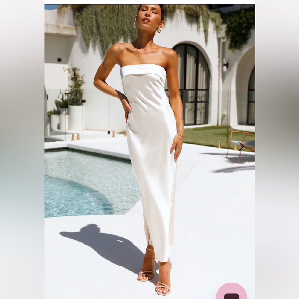 Hello Molly Coolness Calling Satin Maxi Dress in White